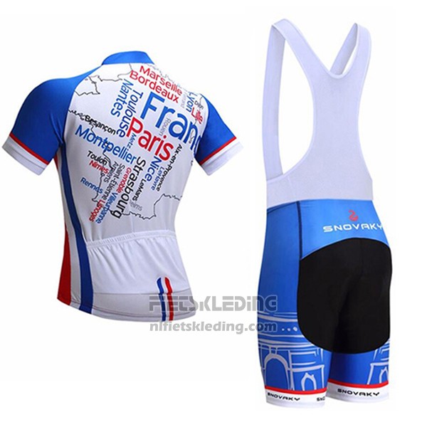 2017 Fietskleding France Snovaky Blauw en Wit Korte Mouwen en Koersbroek