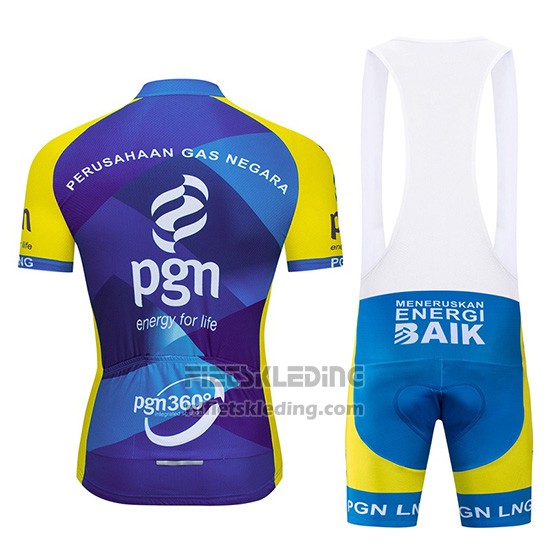 2019 Fietskleding PGN Blauw Helder Geel Korte Mouwen en Koersbroek