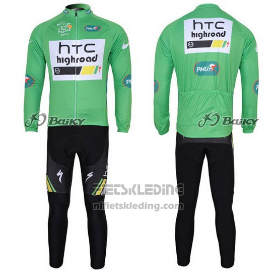 2011 Fietskleding HTC Highroad Groen en Wit Lange Mouwen en Koersbroek