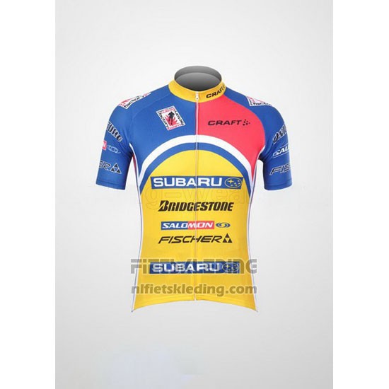 2011 Fietskleding Subaru Azuur en Geel Korte Mouwen en Koersbroek