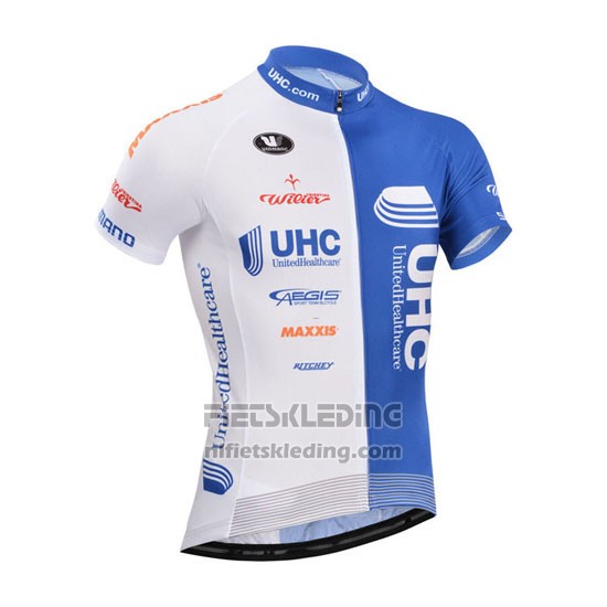 2014 Fietskleding UHC Wit en Azuur Korte Mouwen en Koersbroek