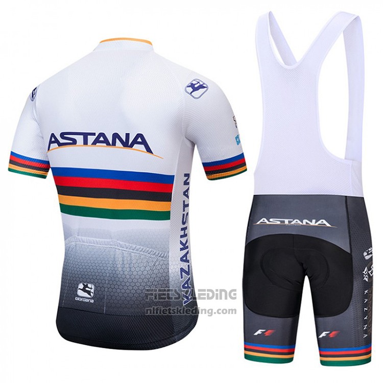 2018 Fietskleding UCI Wereldkampioen Astana Wit Korte Mouwen en Koersbroek