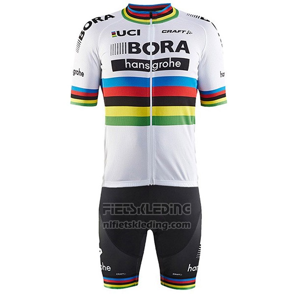 2017 Fietskleding UCI Wereldkampioen Bora Wit Korte Mouwen en Koersbroek