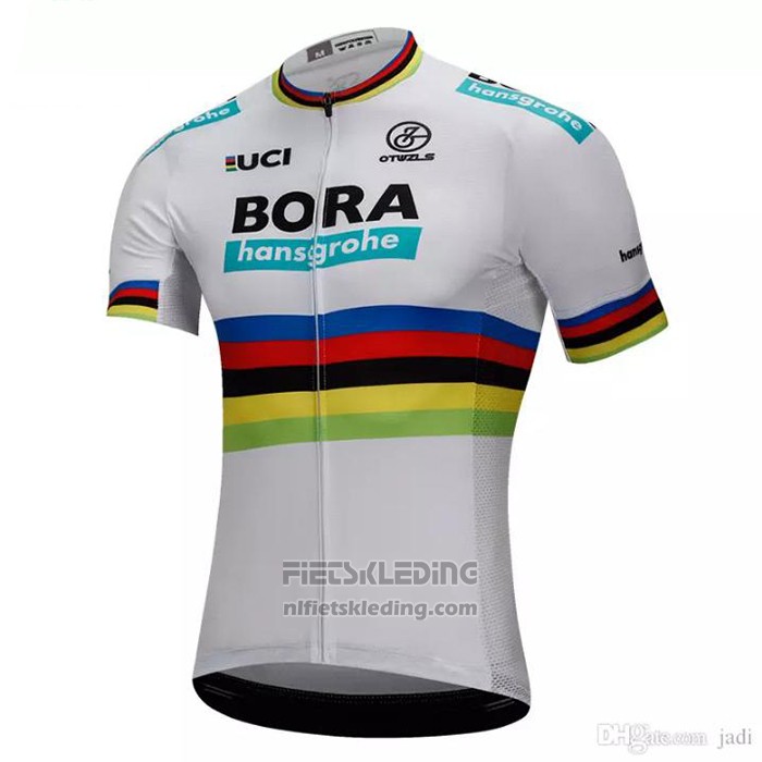 2018 Fietskleding UCI Wereldkampioen Bora Wit Korte Mouwen en Koersbroek