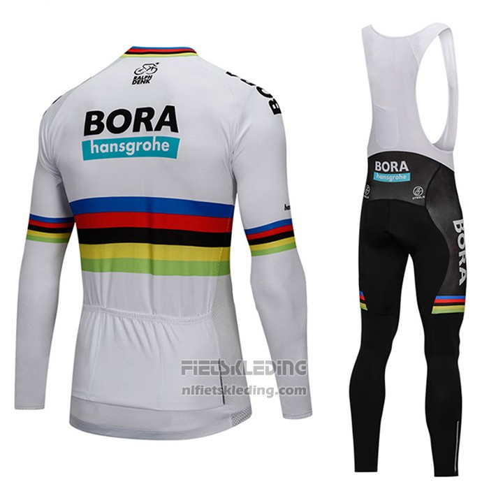 2018 Fietskleding UCI Wereldkampioen Bora Wit Lange Mouwen en Koersbroek