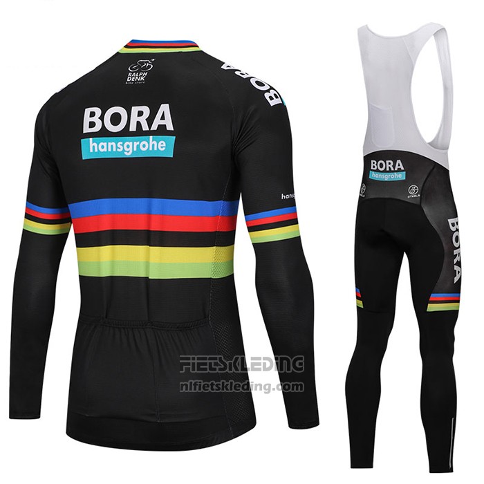 2018 Fietskleding UCI Wereldkampioen Bora Zwart Lange Mouwen en Koersbroek