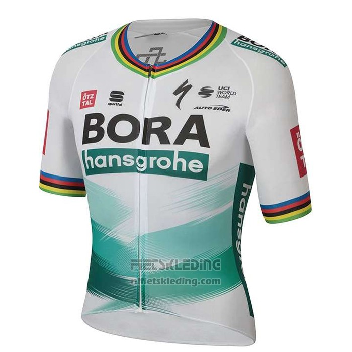 2020 Fietskleding UCI Wereldkampioen Bora Wit Groen Korte Mouwen en Koersbroek
