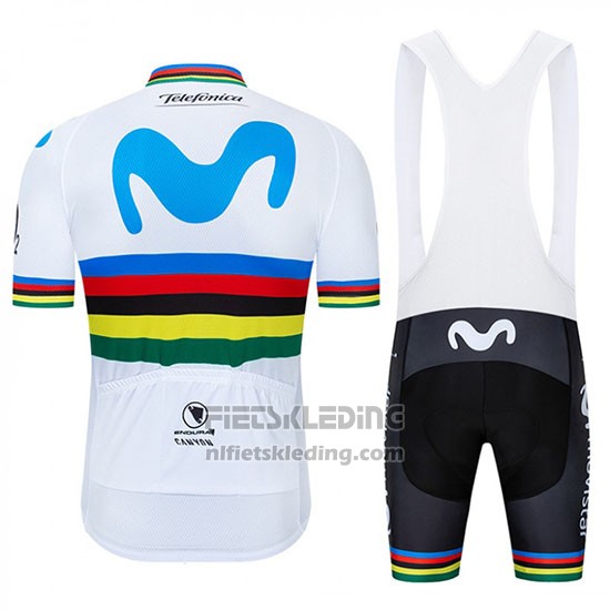 2019 Fietskleding UCI Wereldkampioen Movistar Wit Blauw Korte Mouwen en Koersbroek
