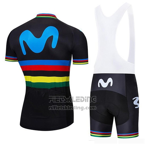 2019 Fietskleding UCI Wereldkampioen Movistar Zwart Korte Mouwen en Koersbroek