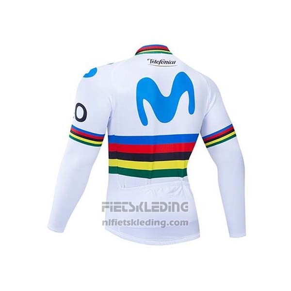 2020 Fietskleding UCI Wereldkampioen Movistar Wit Blauw Lange Mouwen en Koersbroek