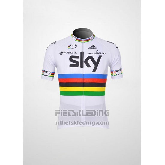 2012 Fietskleding Sky UCI Wereldkampioen Rood en Wit Korte Mouwen en Koersbroek