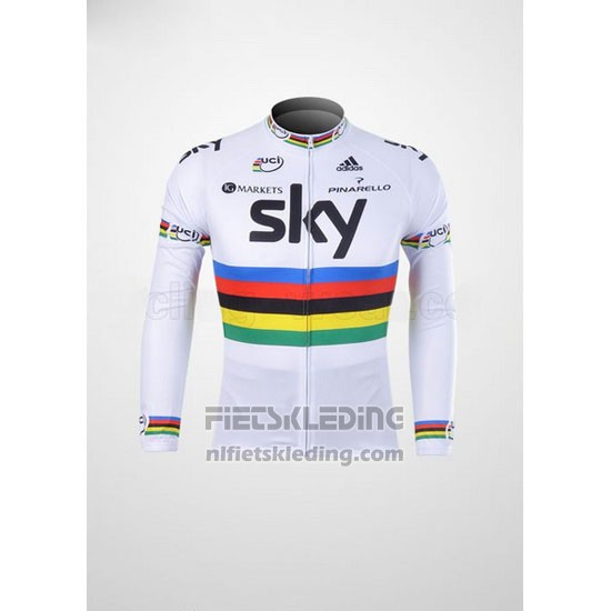 2012 Fietskleding Sky UCI Wereldkampioen Zwart en Wit Lange Mouwen en Koersbroek