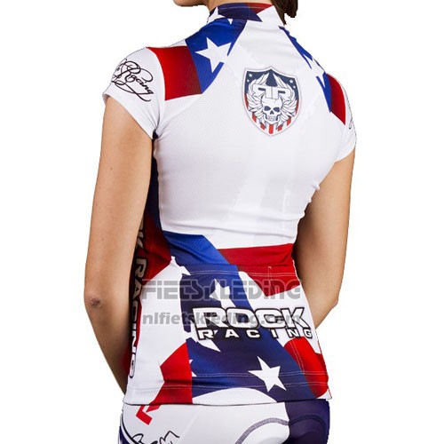 2016 Fietskleding Rock Racing Wit en Blauw Korte Mouwen en Koersbroek
