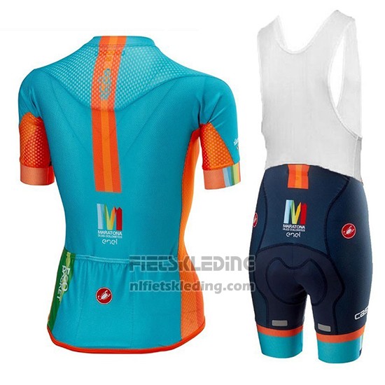 2018 Fietskleding Vrouw Castelli Maratona Dles Dolomites-Enel Blauw Oranje Korte Mouwen en Koersbroek