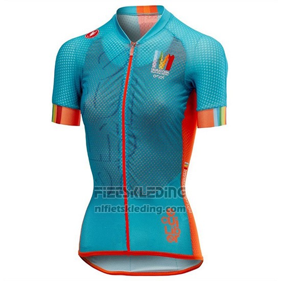2018 Fietskleding Vrouw Castelli Maratona Dles Dolomites-Enel Blauw Oranje Korte Mouwen en Koersbroek
