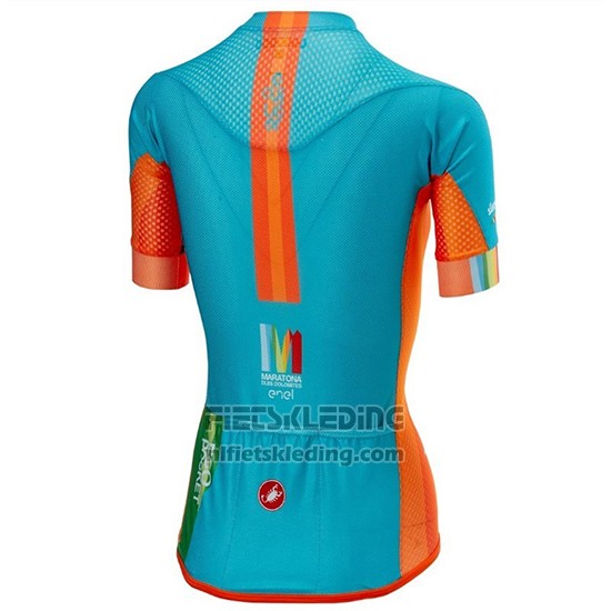 2018 Fietskleding Vrouw Castelli Maratona Dles Dolomites-Enel Blauw Oranje Korte Mouwen en Koersbroek