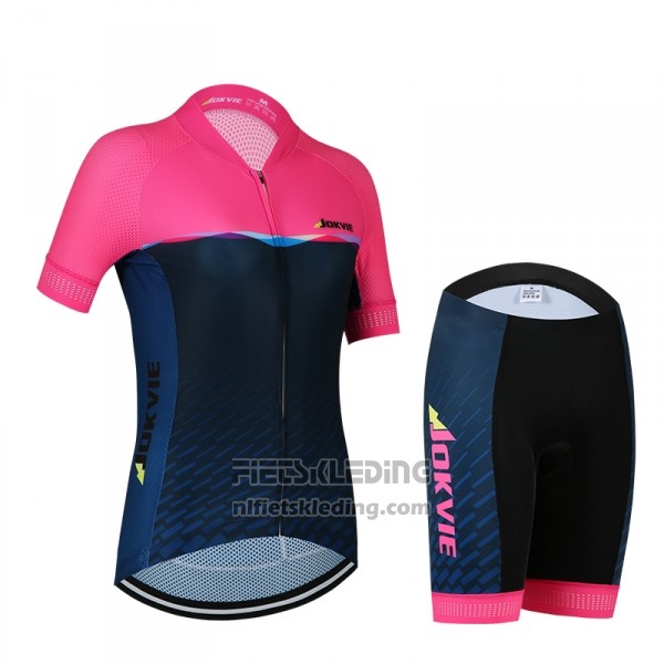 2018 Fietskleding Vrouw Jokvie Roze Donker Blauw Korte Mouwen en Koersbroek