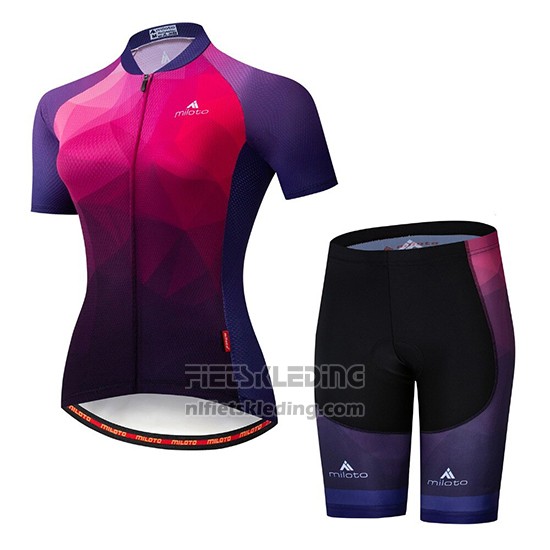 2019 Fietskleding Vrouw Miloto Violet Roze Korte Mouwen en Koersbroek