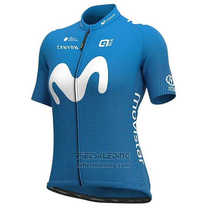2020 Fietskleding Vrouw Movistar Wit Blauw Korte Mouwen en Koersbroek