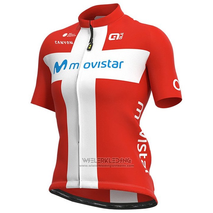 2021 Fietskleding Vrouw Movistar Kampioen Denemarken Korte Mouwen en Koersbroek