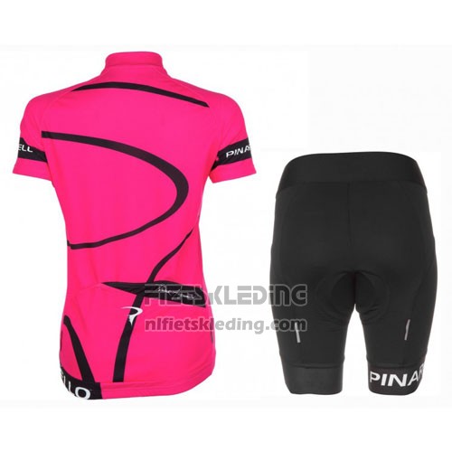2016 Fietskleding Vrouw Pinarello Zwart en Fuchsia Korte Mouwen en Koersbroek
