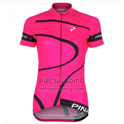 2016 Fietskleding Vrouw Pinarello Zwart en Fuchsia Korte Mouwen en Koersbroek