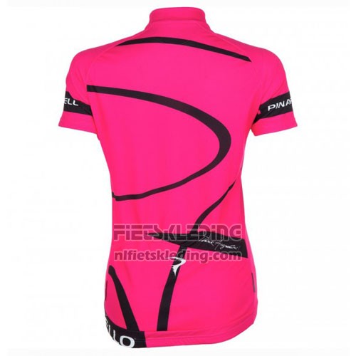 2016 Fietskleding Vrouw Pinarello Zwart en Fuchsia Korte Mouwen en Koersbroek